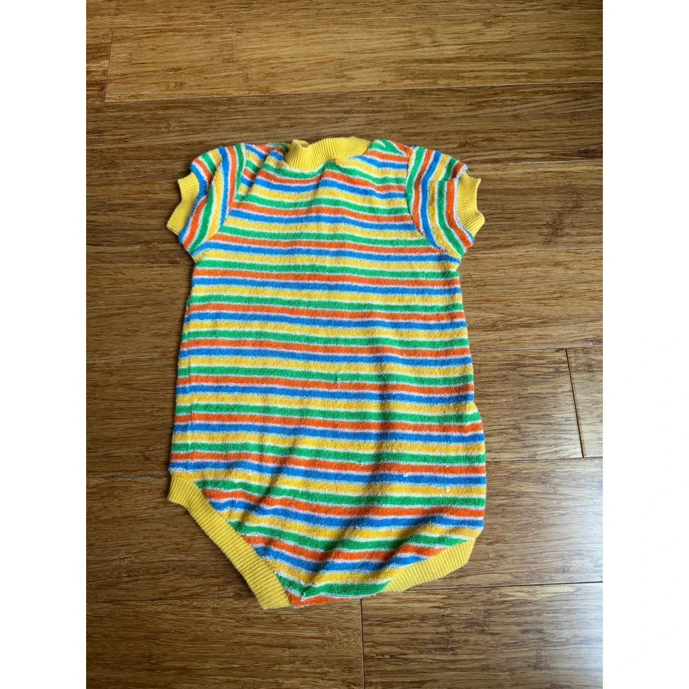 Vintage Carter's Romper 18 Months Primary Yellow Striped Terrycloth Star Henley